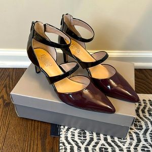 Franco Sarto L-Davey, Black and Merlot kitten heel.  Size 8